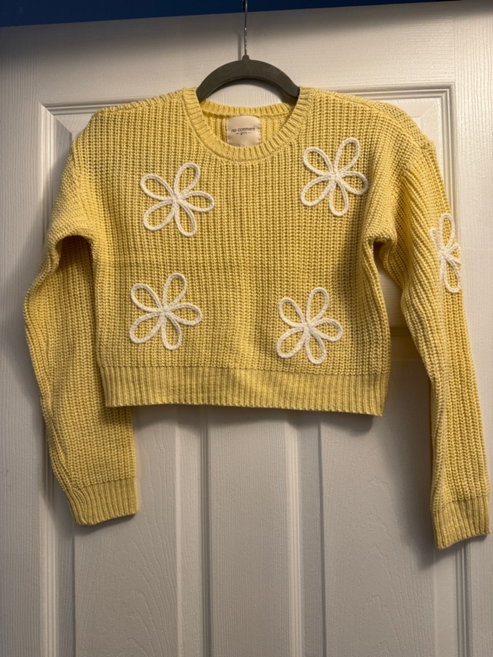 No Comment Yellow Daisy Cropped Knit Sweater
